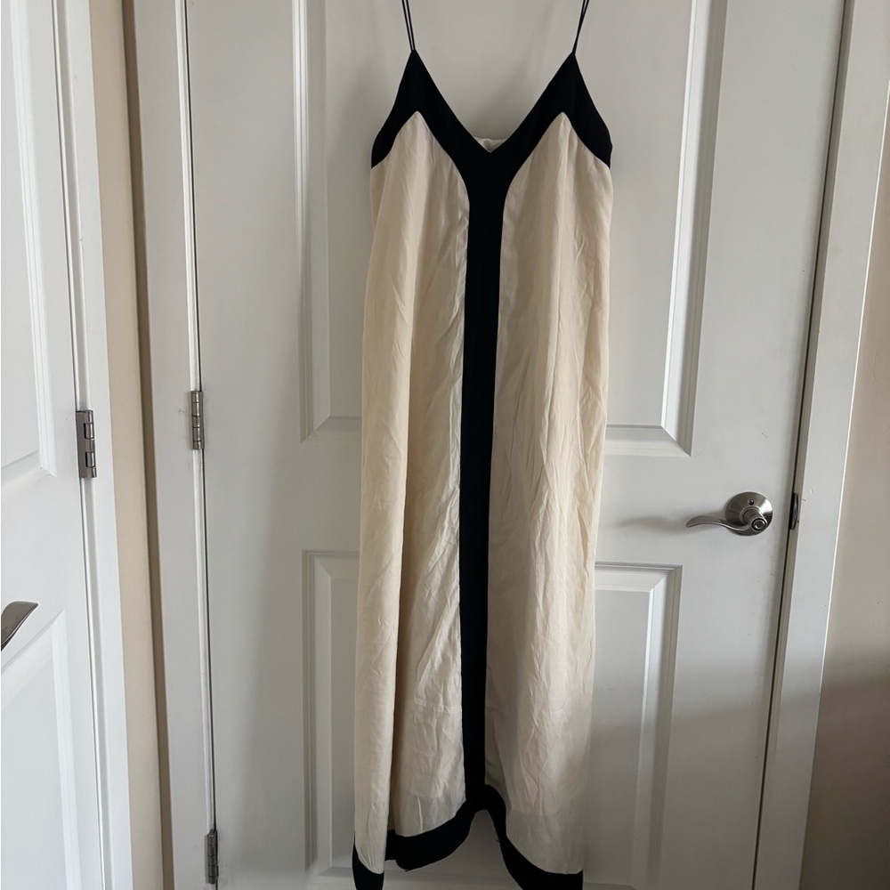 Commense Cream and Black Slip Maxi Dress Spaghetti Strap